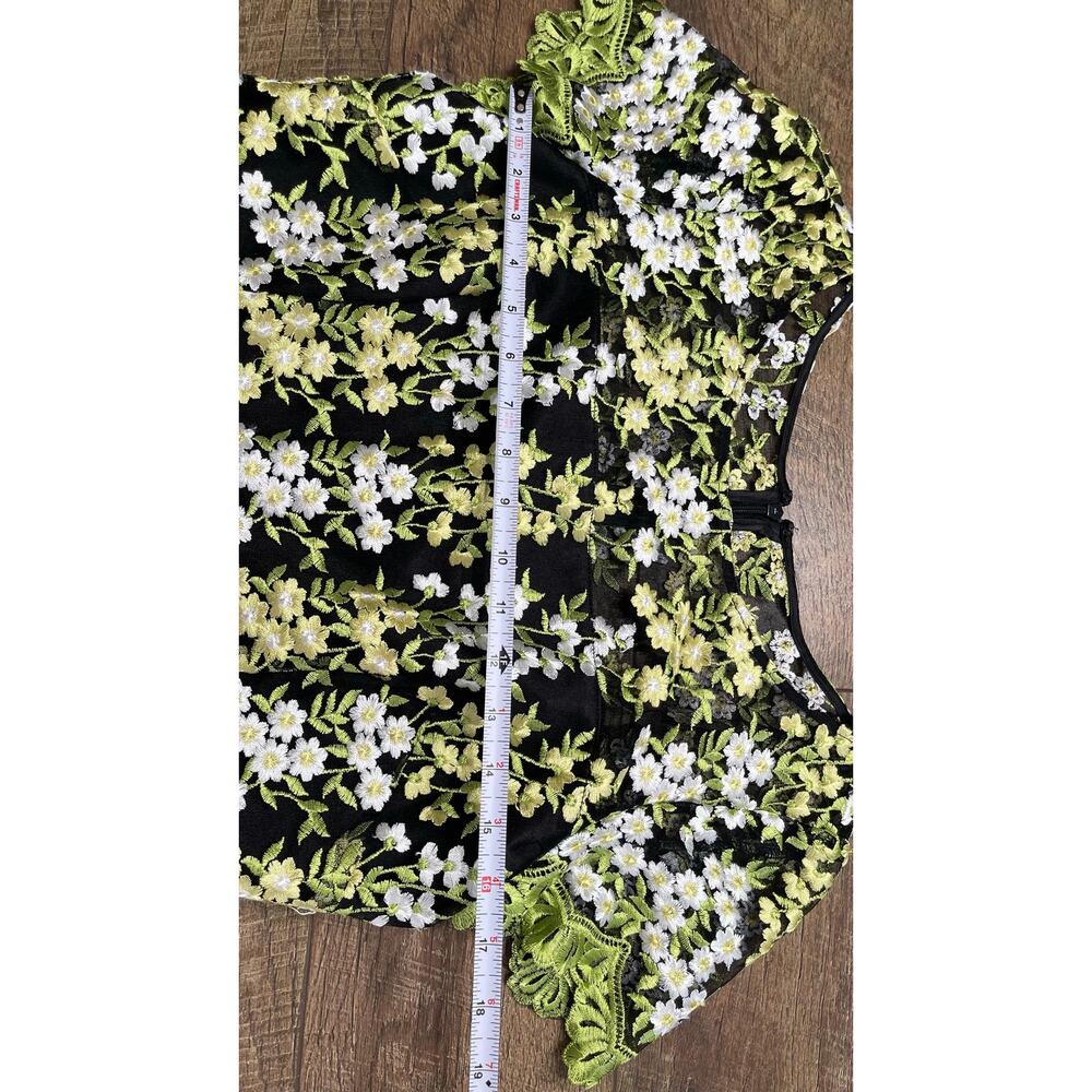 Tahari Arthur S Levine 8P Petite Black Floral Embroidered Lace Sheath Midi Dress - Picture 11 of 13